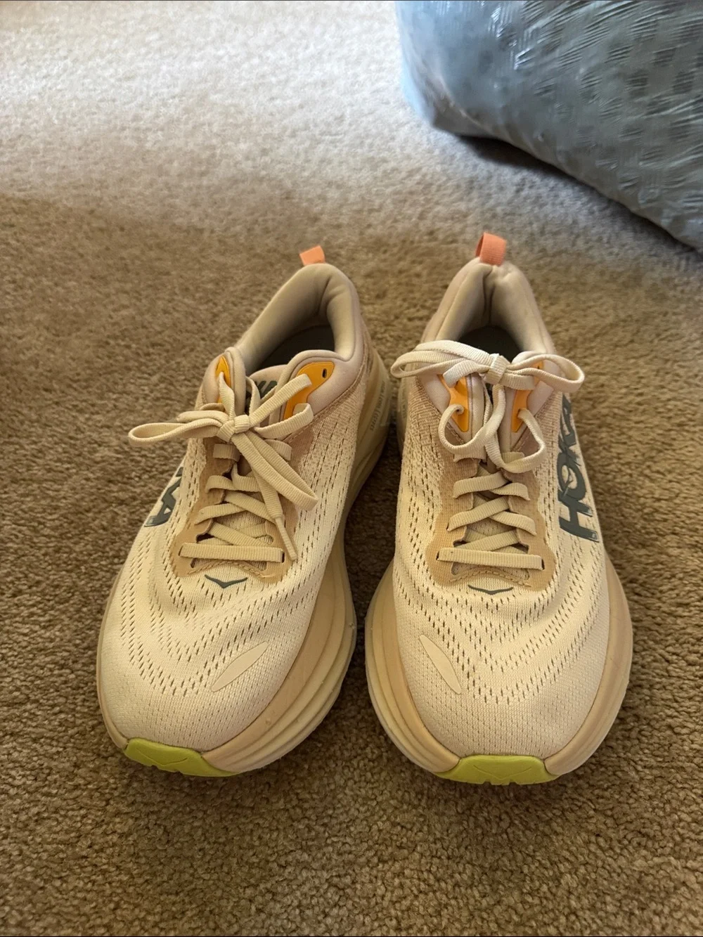 Hoka Women's Cream/Coral Athletic Running Shoes bondi 8 pink